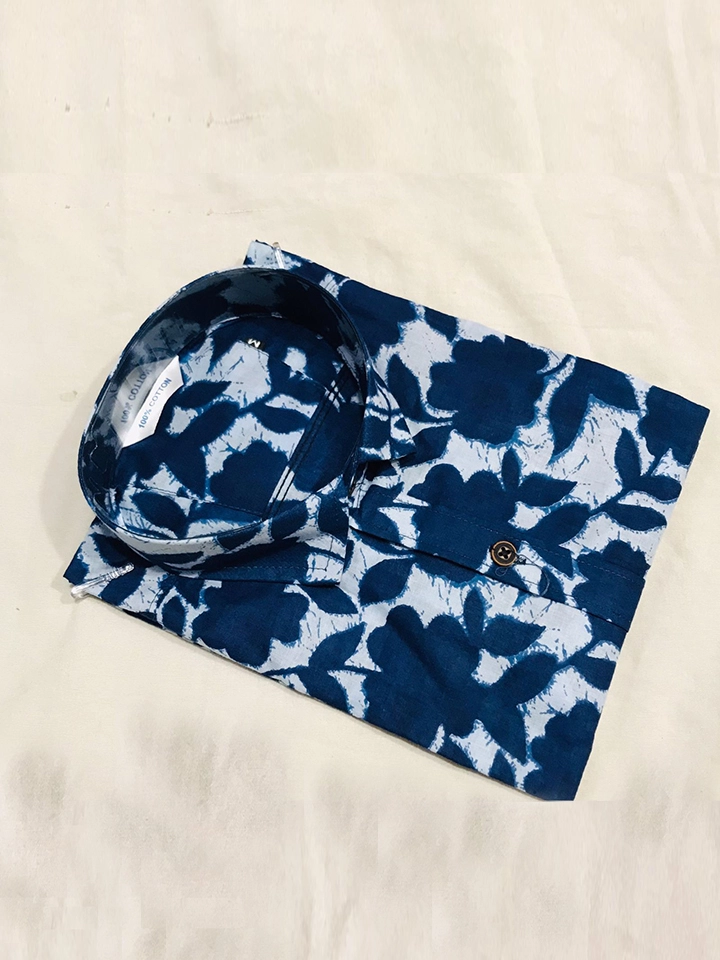 Indigo Abstract - Cotton Half Sleeve Shirt