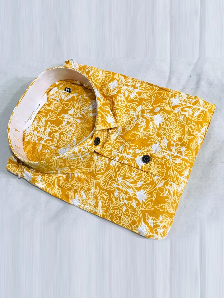 Mustard Flower - Cotton Half Sleeve Shirt