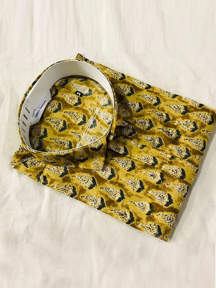 Mustard Forest Leaf - Cotton Half Sleeve Shirt