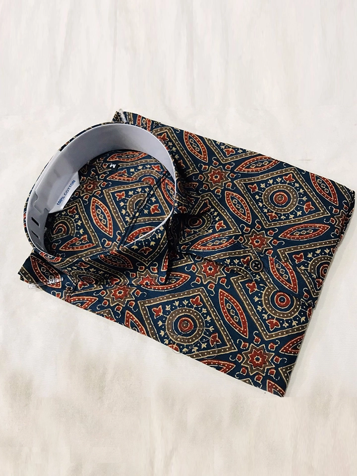 Traditional Paisley And Geometric - Cotton Half Sleeve Shirt
