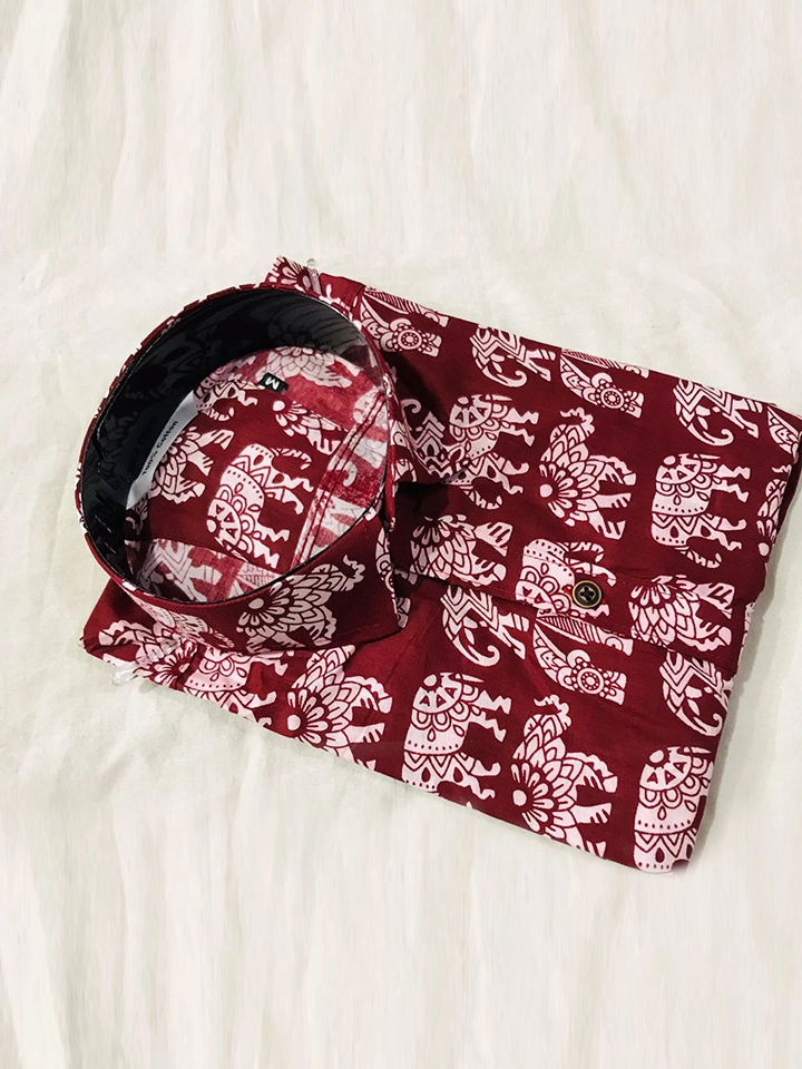 White Elephant Red Shirt - Cotton Half Sleeve